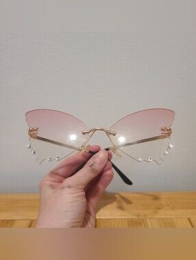 Pink Rhinestone Butterfly Sunglasses